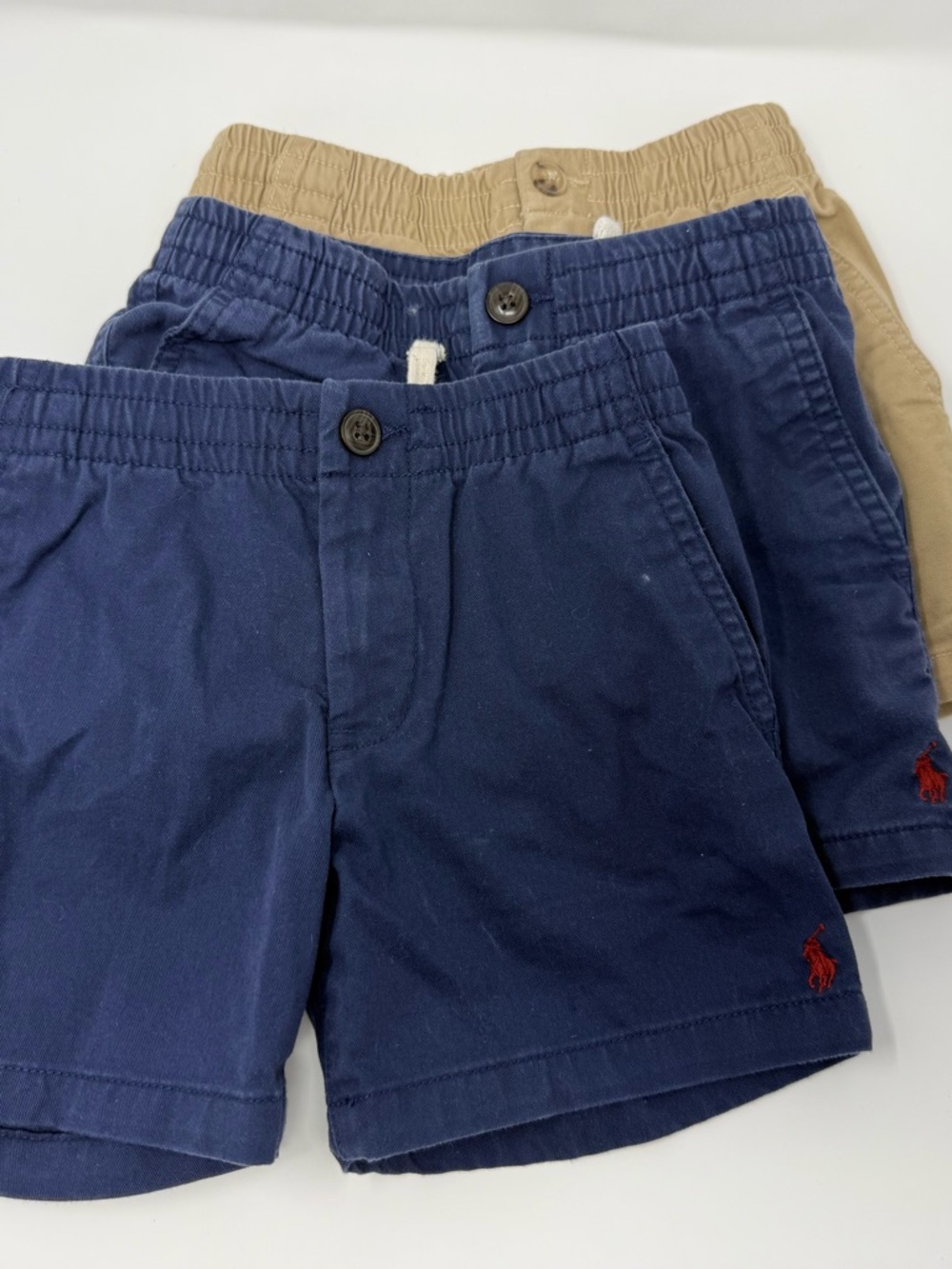 Polo Ralph Lauren Boys 4T Pull-On Shorts LOT - Navy & Khaki 3 pair